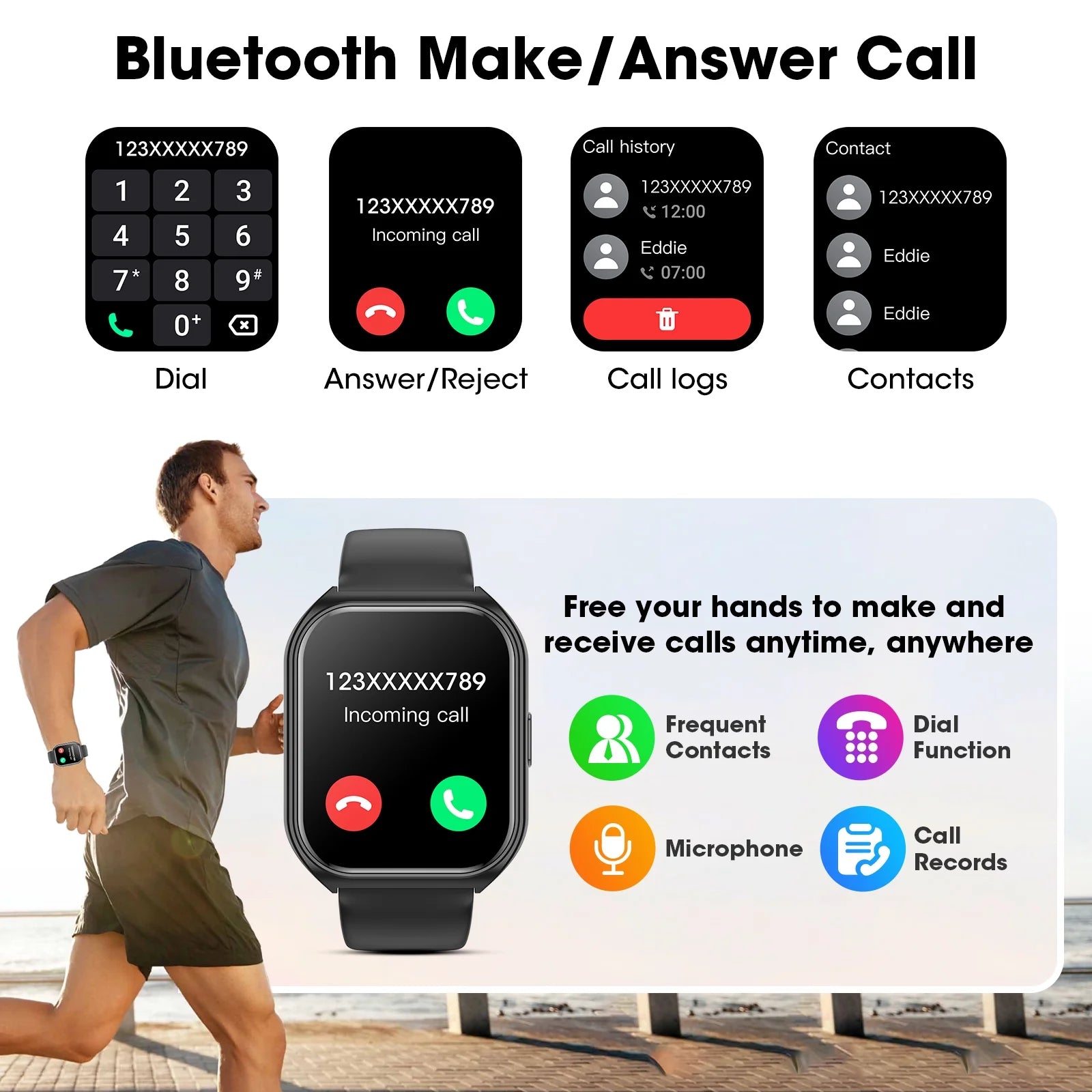 1.85-Inch Men'S and Women'S Smartwatch Fits for Android and Iphone Devices with Fitness Tracker, 100+ Sport Modes / Answer / Call, IP68 Waterproof Fitness Watch (Black)