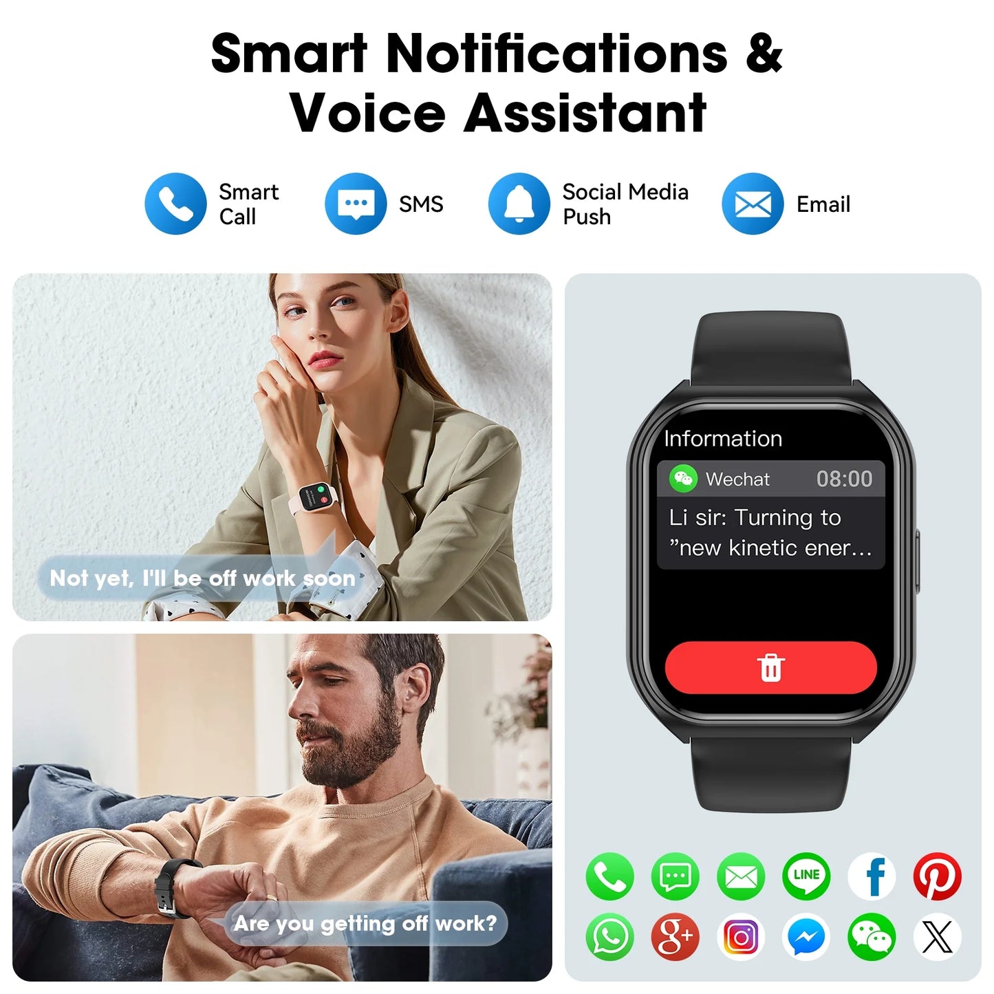 1.85-Inch Men'S and Women'S Smartwatch Fits for Android and Iphone Devices with Fitness Tracker, 100+ Sport Modes / Answer / Call, IP68 Waterproof Fitness Watch (Black)